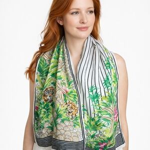 Vintage Silk Lush Jungle Motif Rectangular Scarf